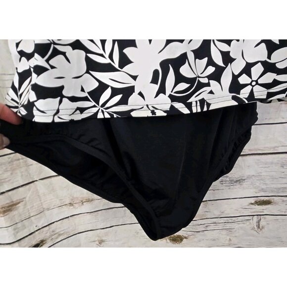 Lands End Black White Floral Tank Swimsuit 24W One Piece Womens Layered Flounce - Picture 4 of 7